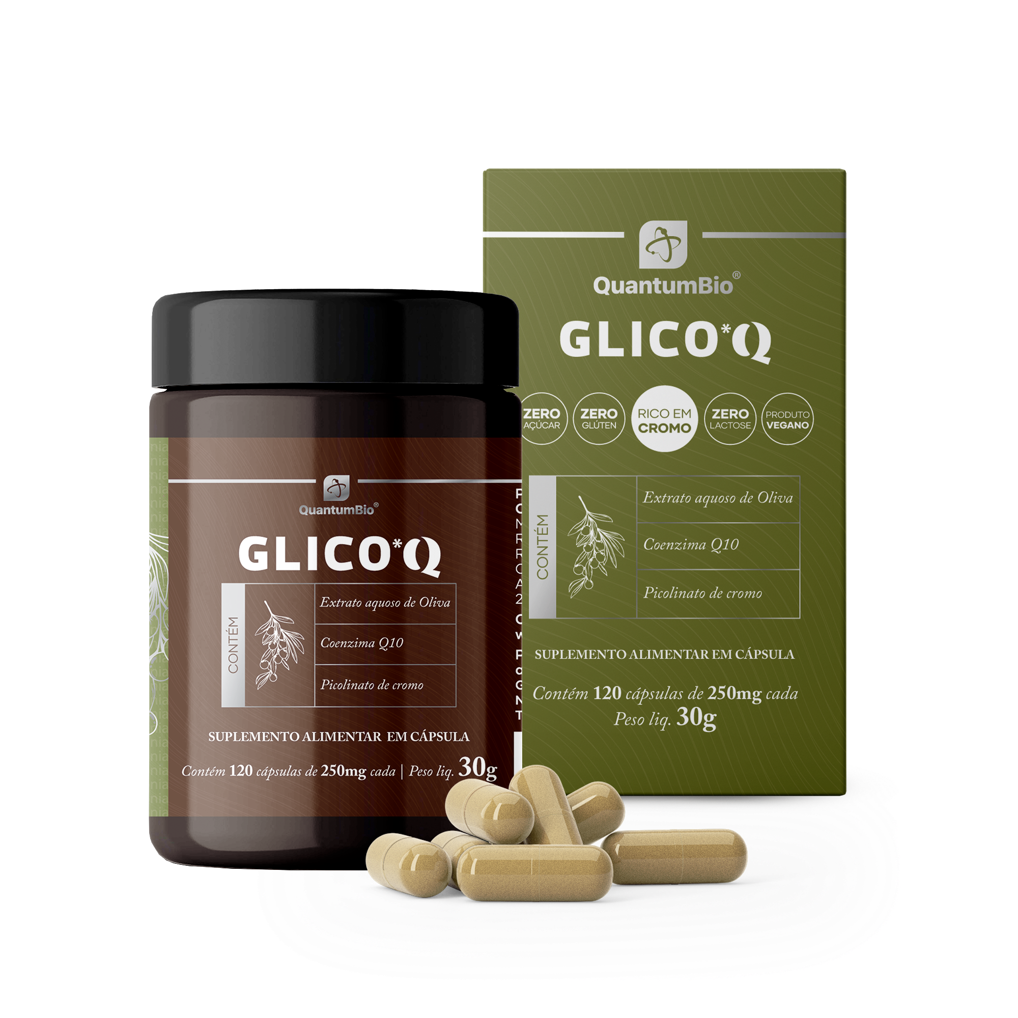 Glico*Q - frasco, cartucho e cápsulas